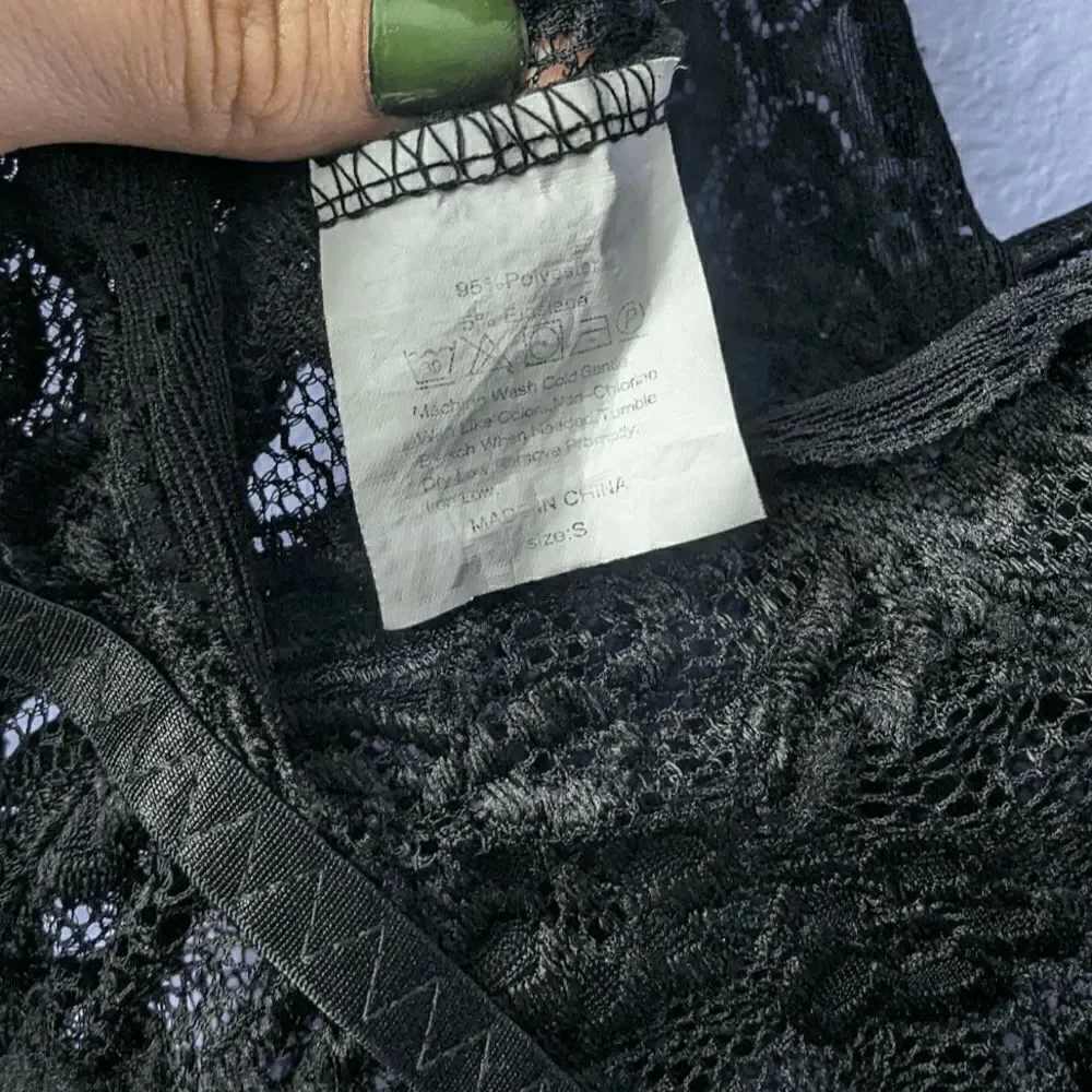SHEIN Women's Classic Sexy Floral Lace Scallop Trim Teddy Bodysuit Sleepwear S